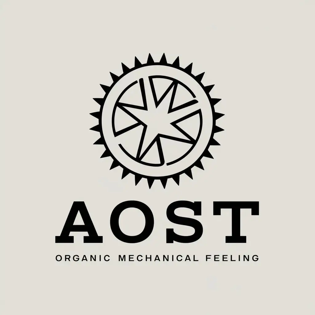 a vector logo design,with the text "AOST", main symbol:organic mechanical feeling organic mechanical elements require gear elements,Moderate,be used in Construction industry,clear background