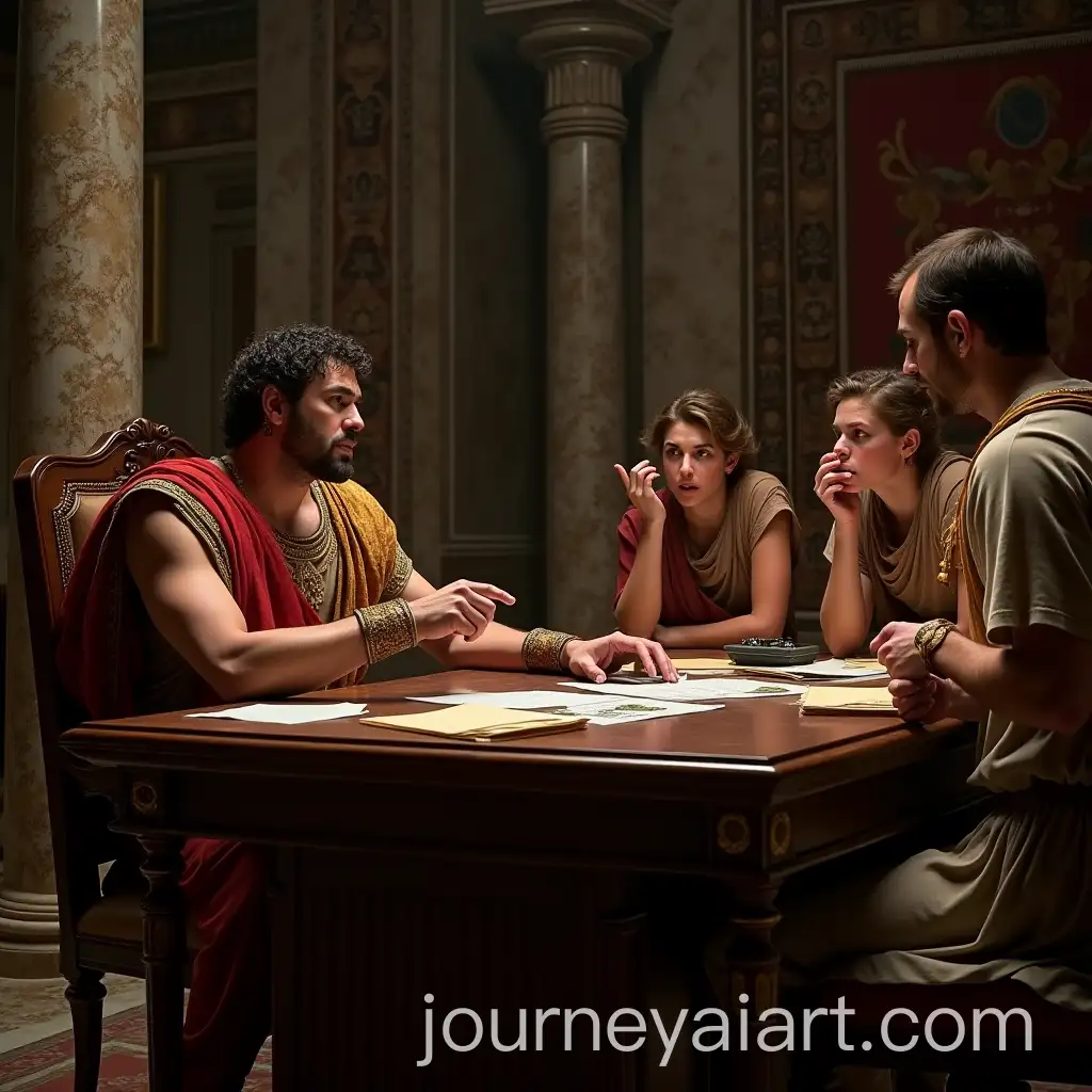 Elagabalus-in-a-Roman-Office-Surrounded-by-Advisors-and-Chaos