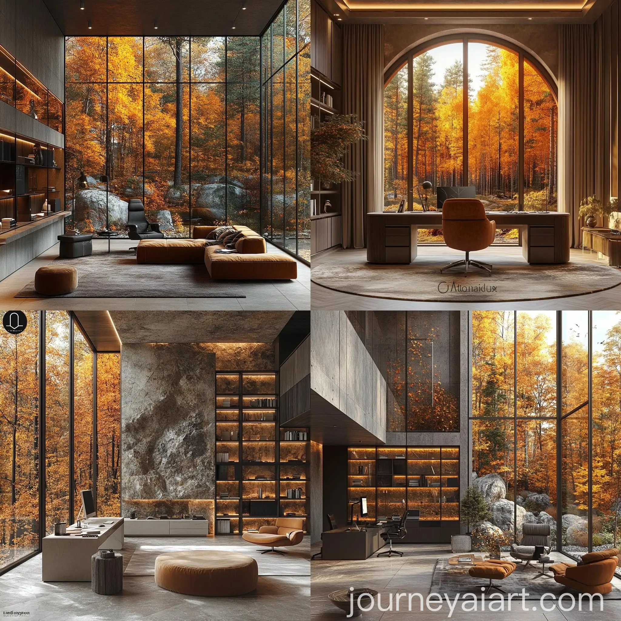 NeoCosmic-Home-Office-with-Autumn-Taiga-Forest-View
