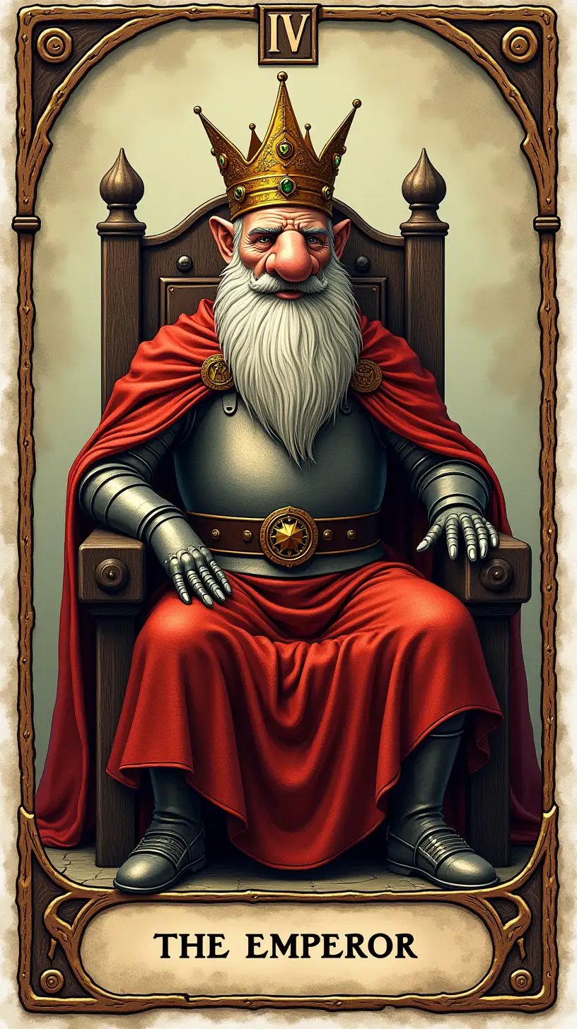 GnomeThemed Tarot Card Featuring a King Gnome on His Throne