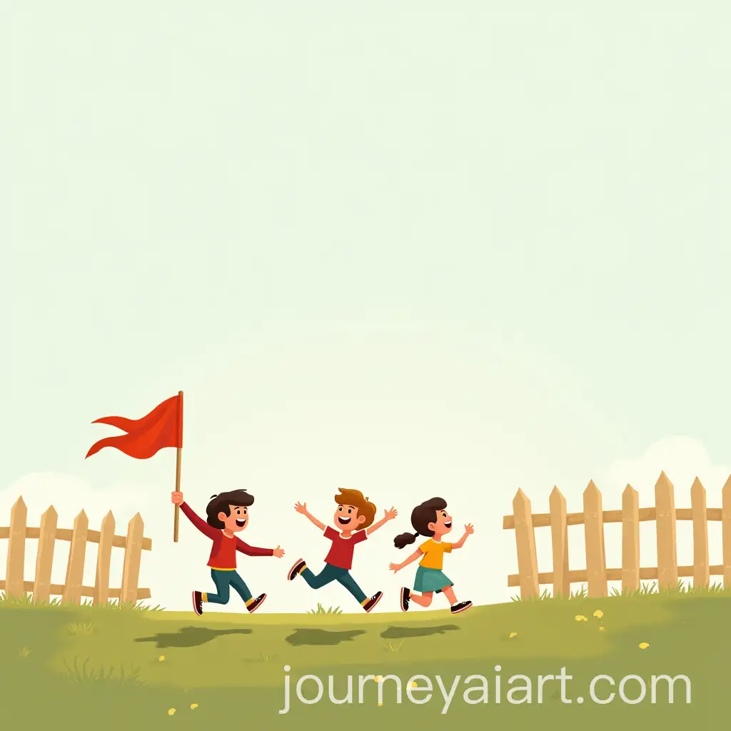 Children-Jumping-a-Fence-with-a-Flag-in-Animated-Style