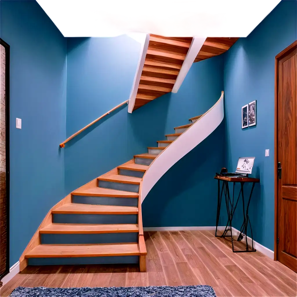 Blue-Celestial-Colored-Wall-with-Projector-Under-Staircase-PNG-for-Home-Office-Design