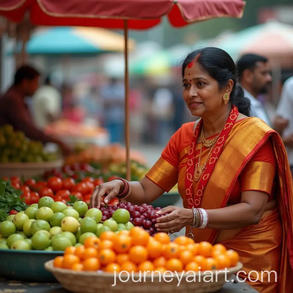 Indian-Finance-Minister-Nirmala-Sitharaman-Selling-Fruits-and-Vegetables-at-a-Road-Market