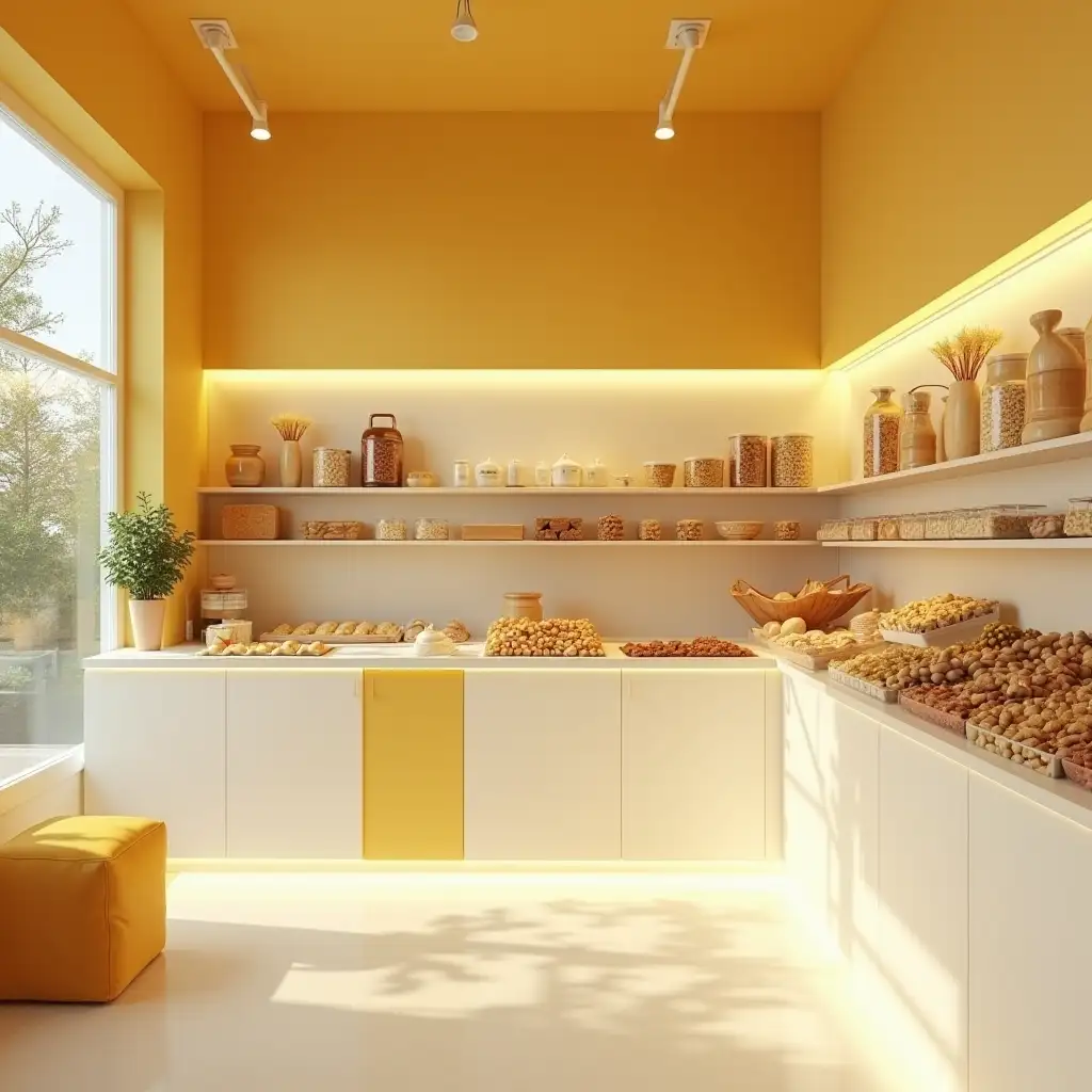 Interior-Design-of-a-Nut-Shop-with-White-and-Yellow-Colors