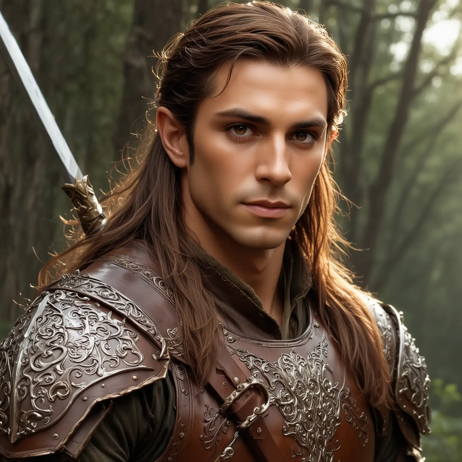 Handsome Wood Elf Prince in Brown Leather Armor