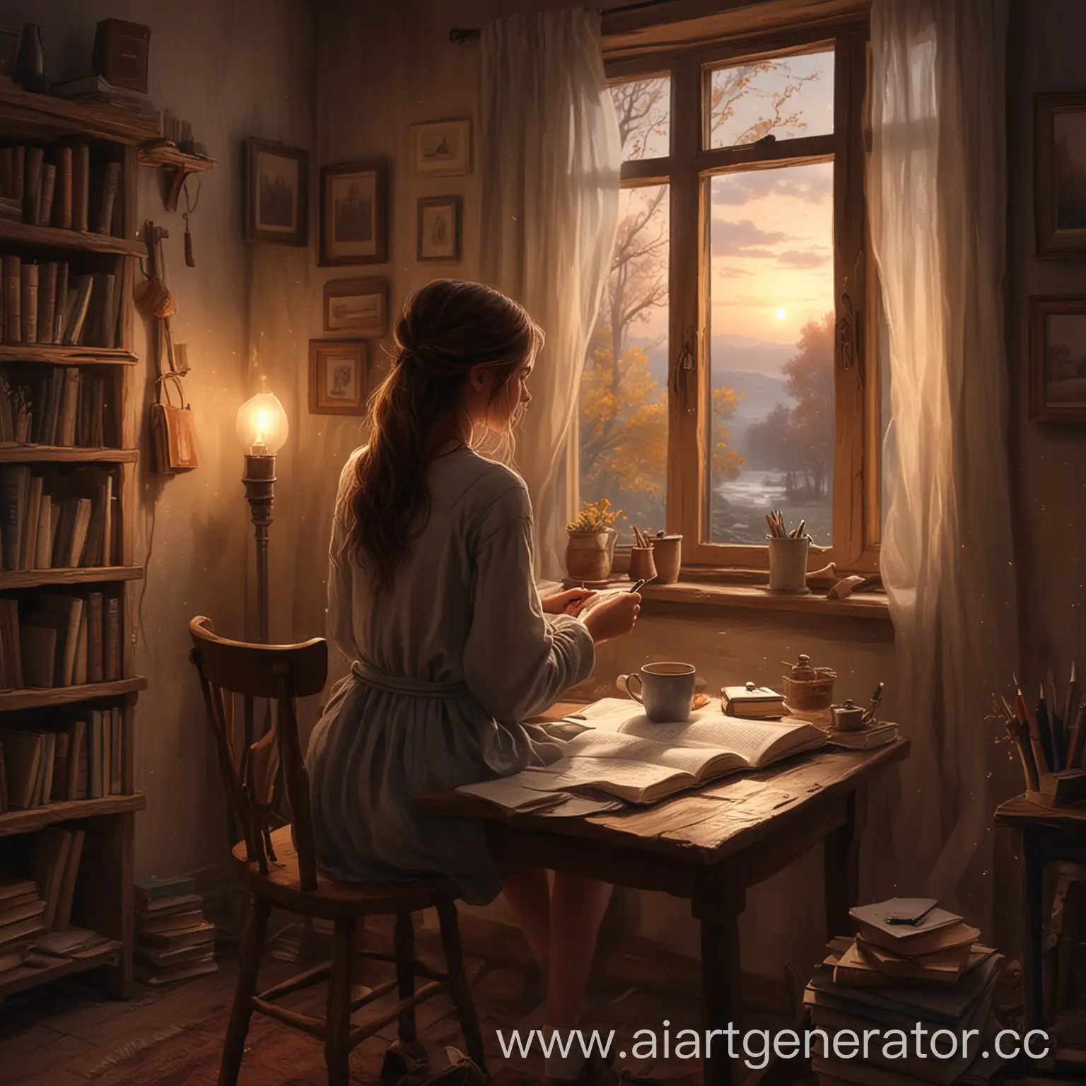 Girl-Writing-a-Book-in-Cozy-Atmosphere