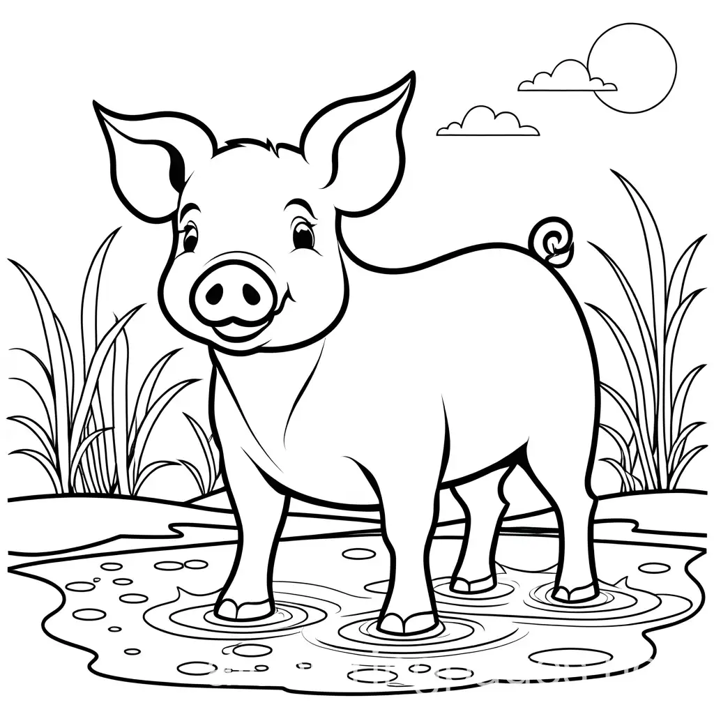 Simple-Coloring-Page-of-a-Pig-in-Mud