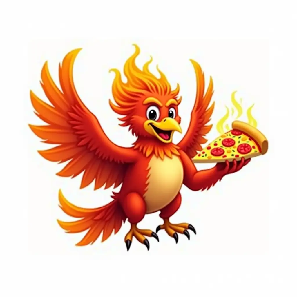 Firebird-with-Fiery-Wings-Holding-Pizza-on-White-Background
