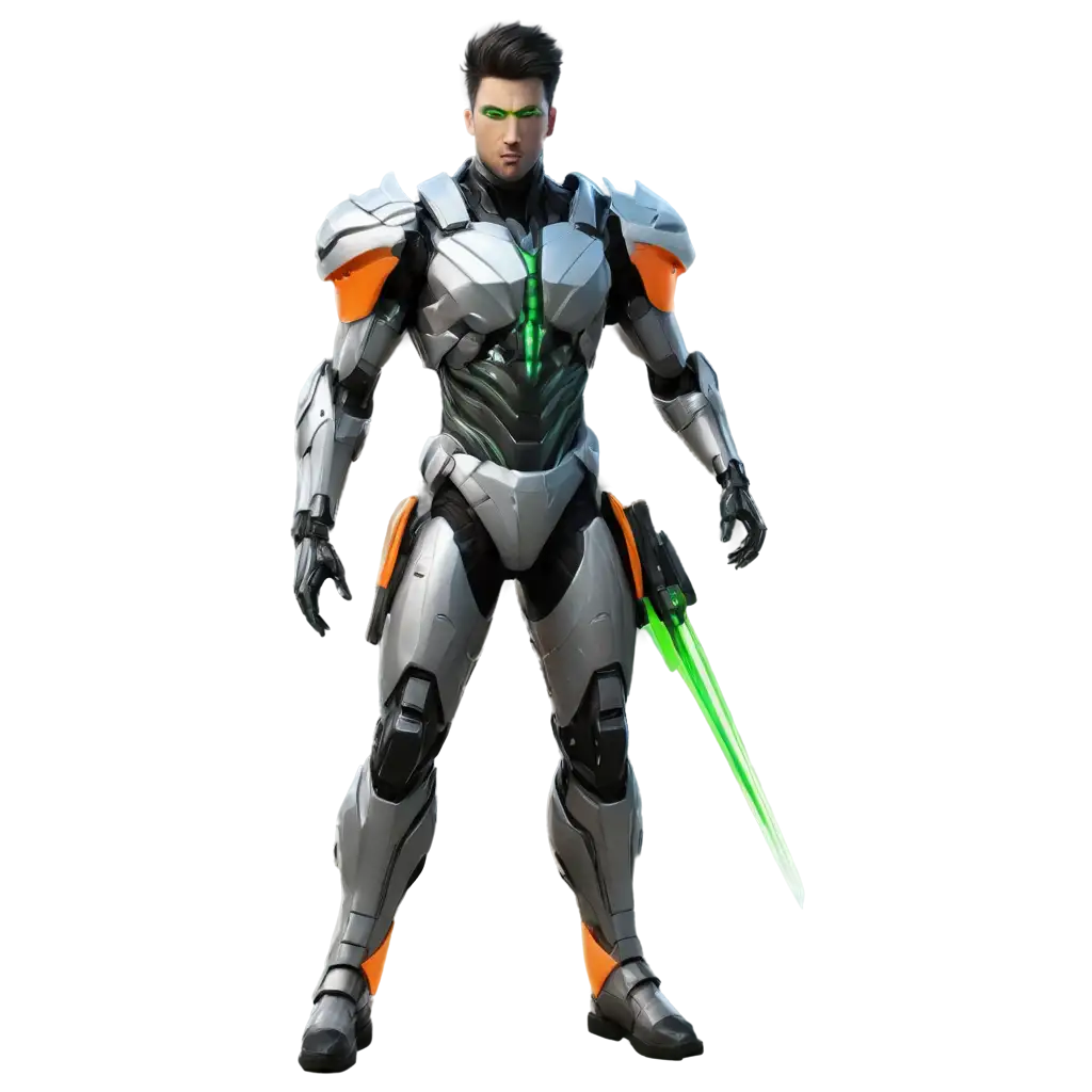 Hyper-Futuristic-Soldier-with-Neon-Orange-Sword-PNG-Image