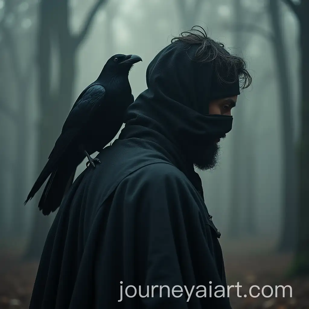 Mysterious-Man-with-Crow-on-Shoulder-in-Dark-Setting