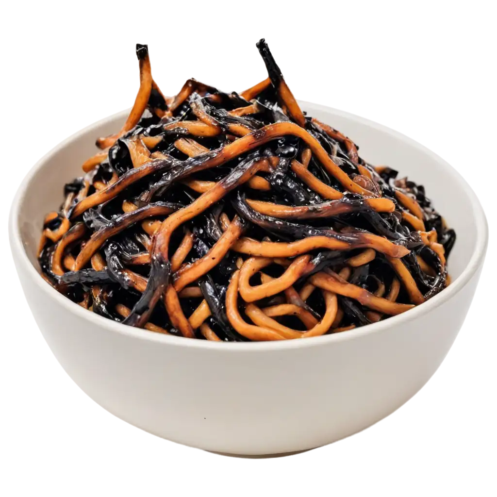 Burnt-Noodles-in-a-White-Bowl-PNG-HighQuality-Transparent-Image-for-Versatile-Use