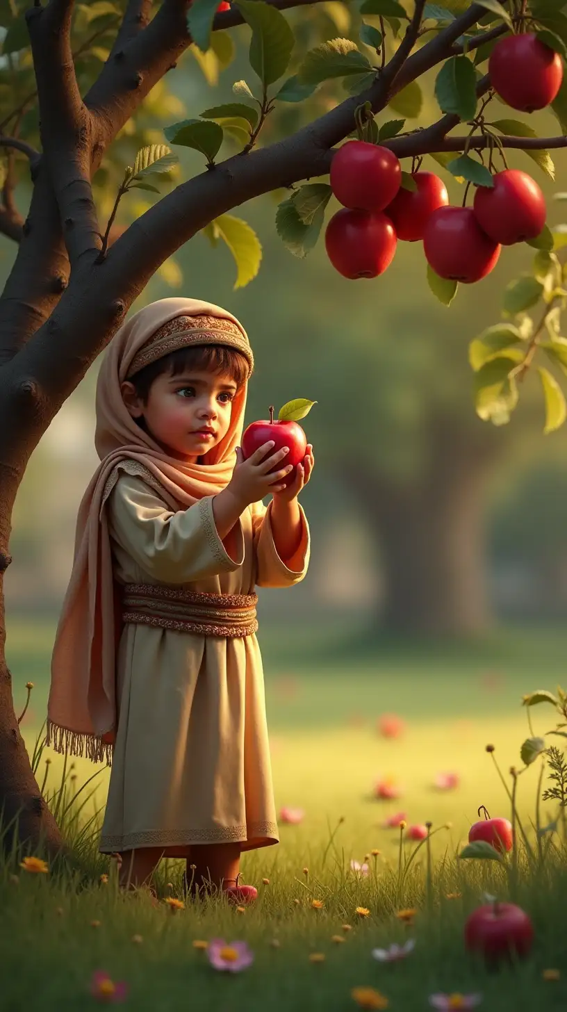 Young Child Picking Apples in an Egyptian Garden