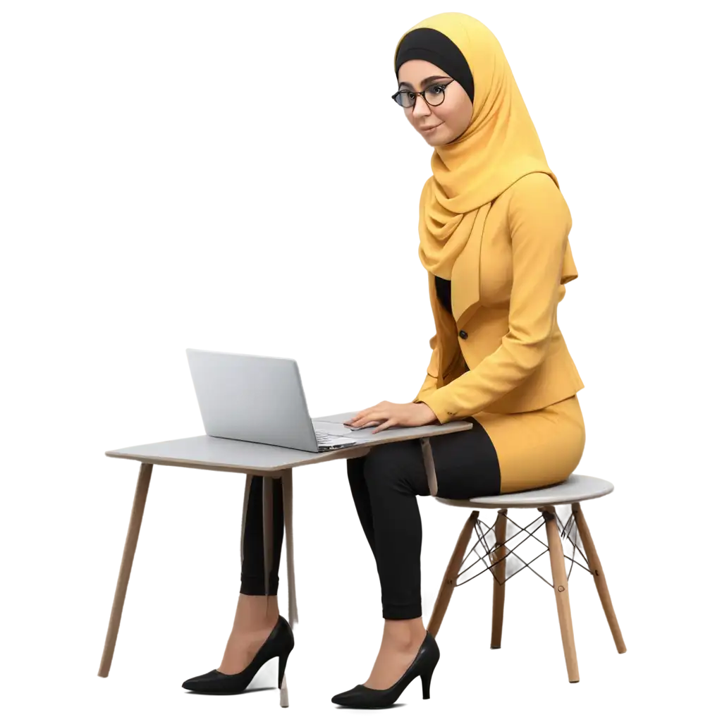 3D-PNG-Image-of-a-25YearOld-Hijabi-Girl-Sitting-in-Front-of-a-Laptop-on-a-Chair-HighQuality-Digital-Art