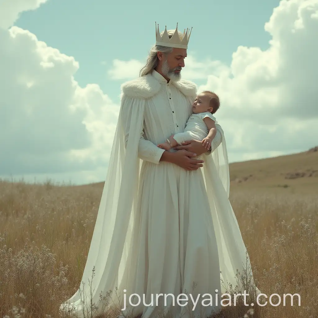White-King-Holding-Female-Baby-in-Surreal-Landscape