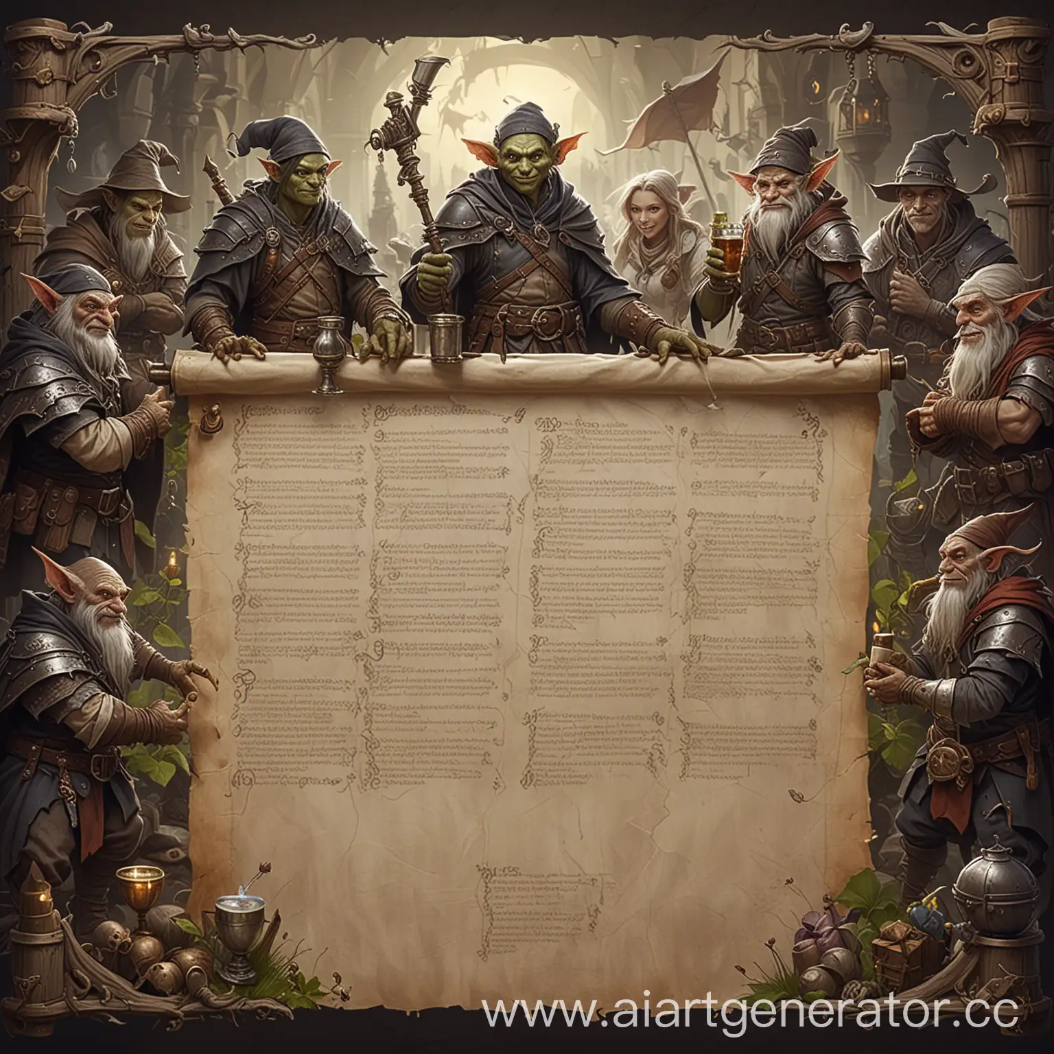 Fantasy-Gaming-Scene-with-Sorcerer-Goblins-and-Magical-Scroll