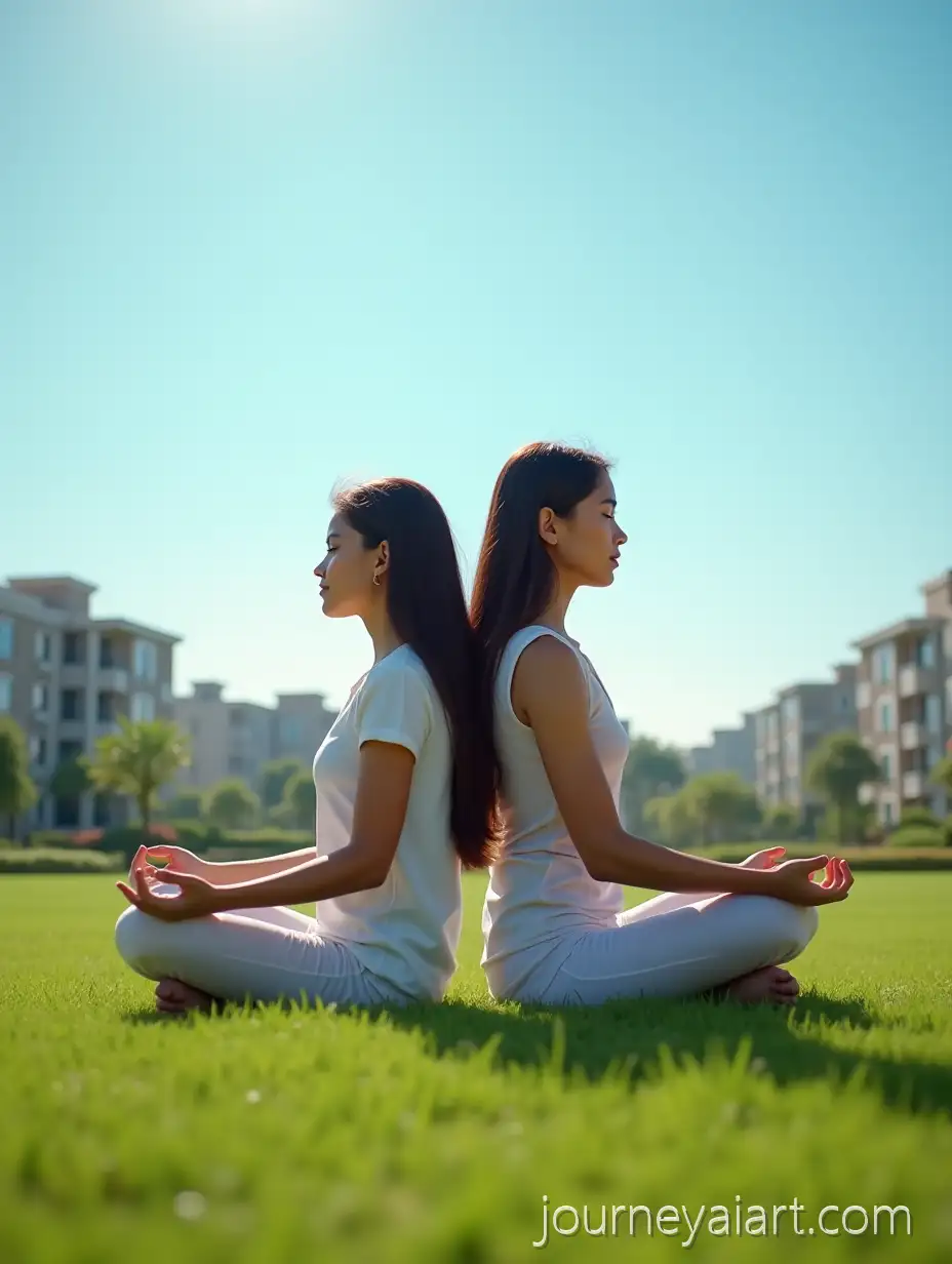 Modern-Indian-Woman-and-Girl-Practicing-Yoga-in-Luxury-Residential-Community