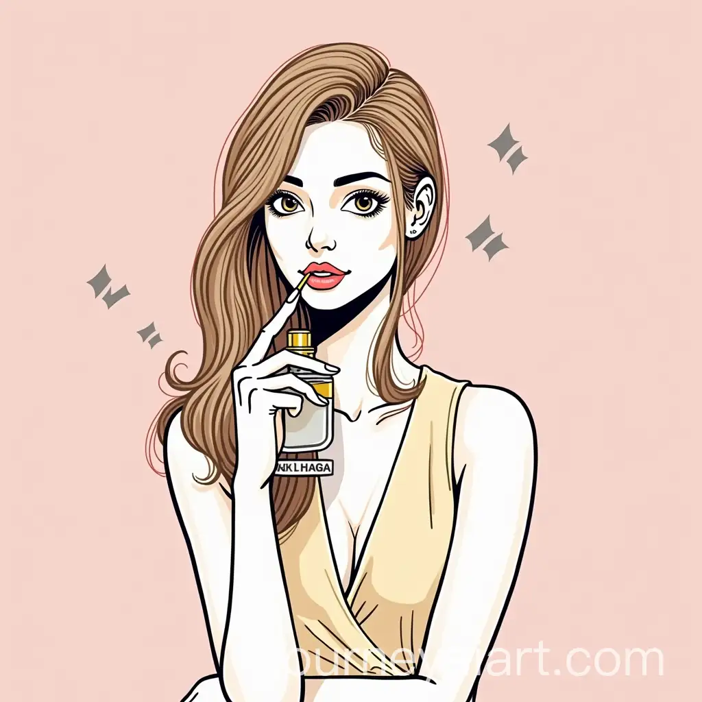 Vector-Illustration-of-a-Girl-Holding-a-Perfume-Bottle-with-Marked-Points