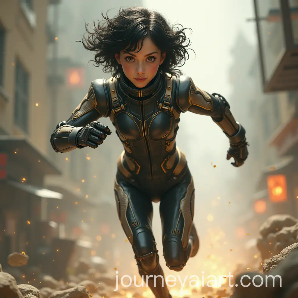 Futuristic-Girl-Escaping-Obstacles-in-Black-Silver-and-Gold-Suit
