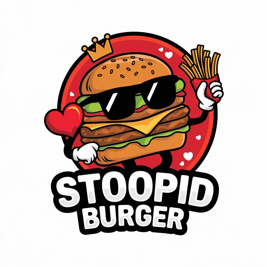 LOGO Design for STOOPID BURGER Fun Cartoonish Burger with GraffitiStyle Text and Playful Royal Touch