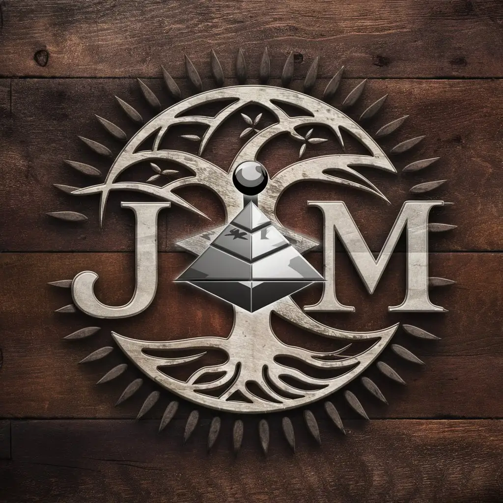 LOGO Design For JDM Iron and Wood with Tree of Life Symbol and Pyramid