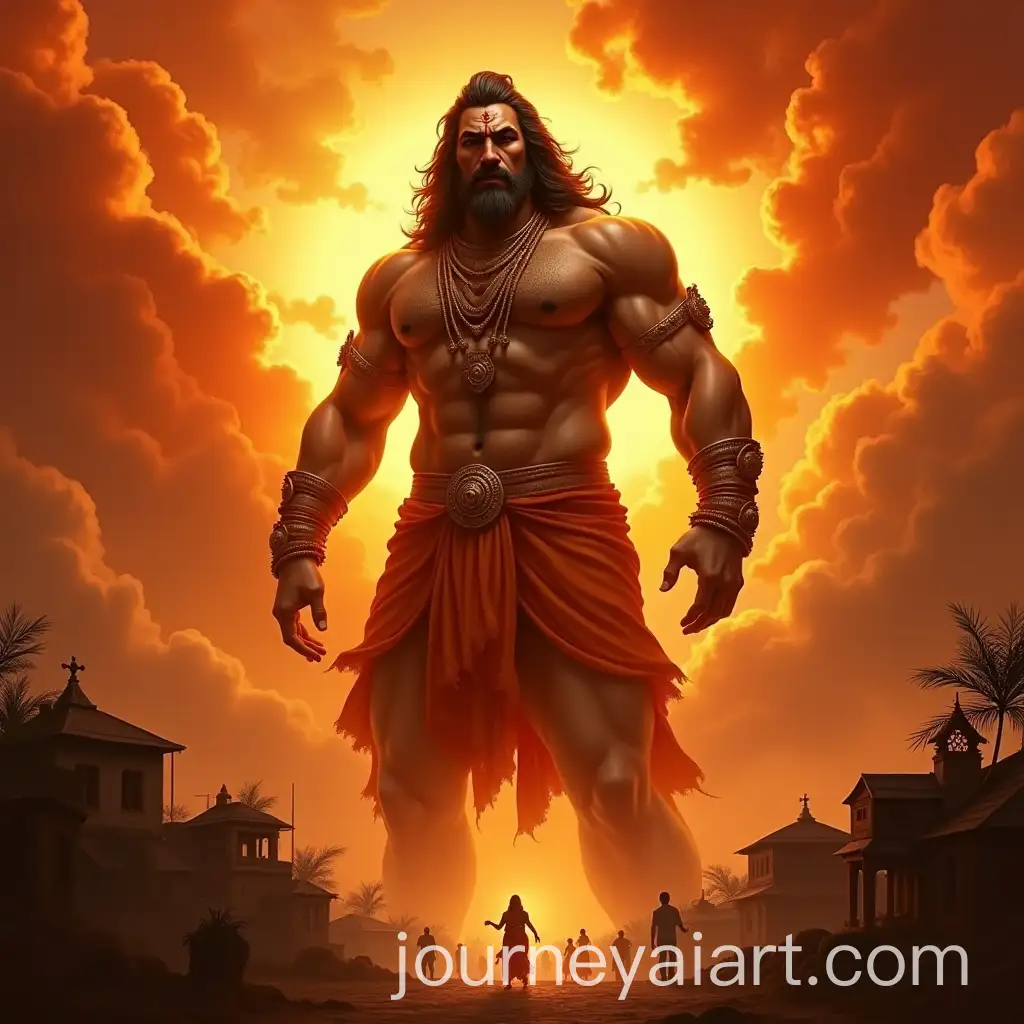 Majestic-Lord-Hanuman-Towering-Over-Small-Villages-with-Divine-Aura