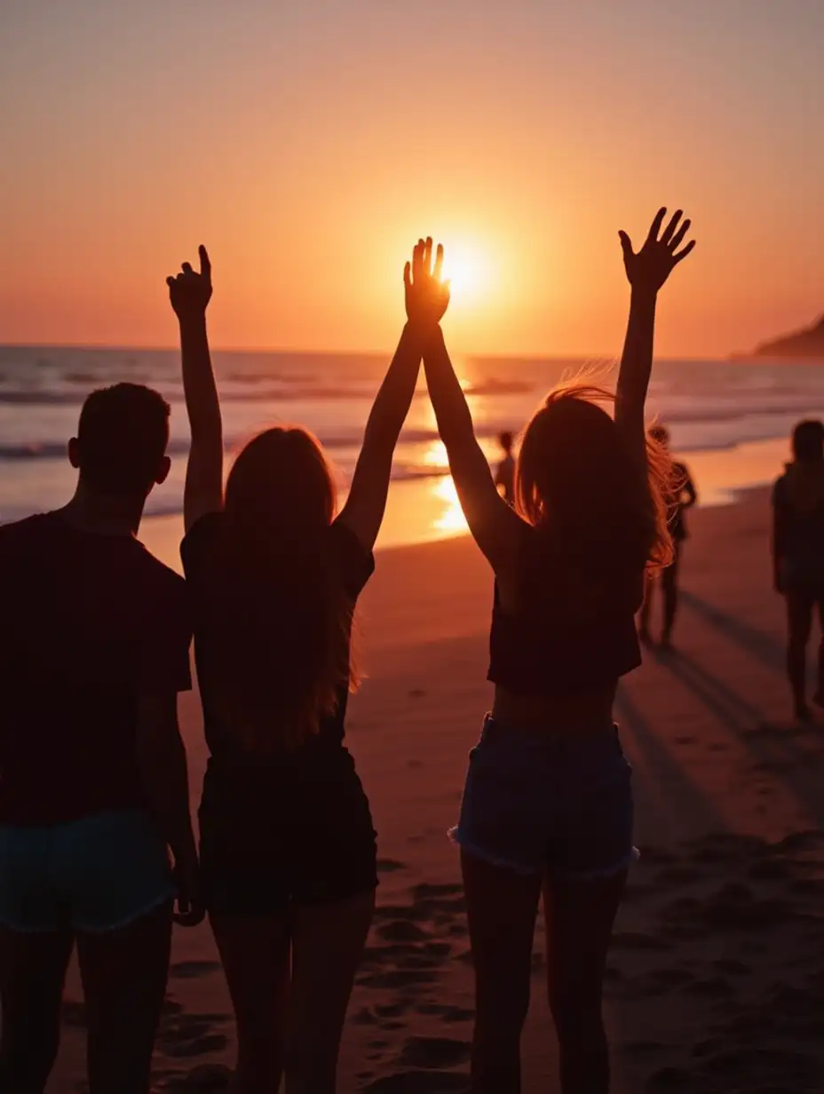 young people celebrating at sunset a party at the beach