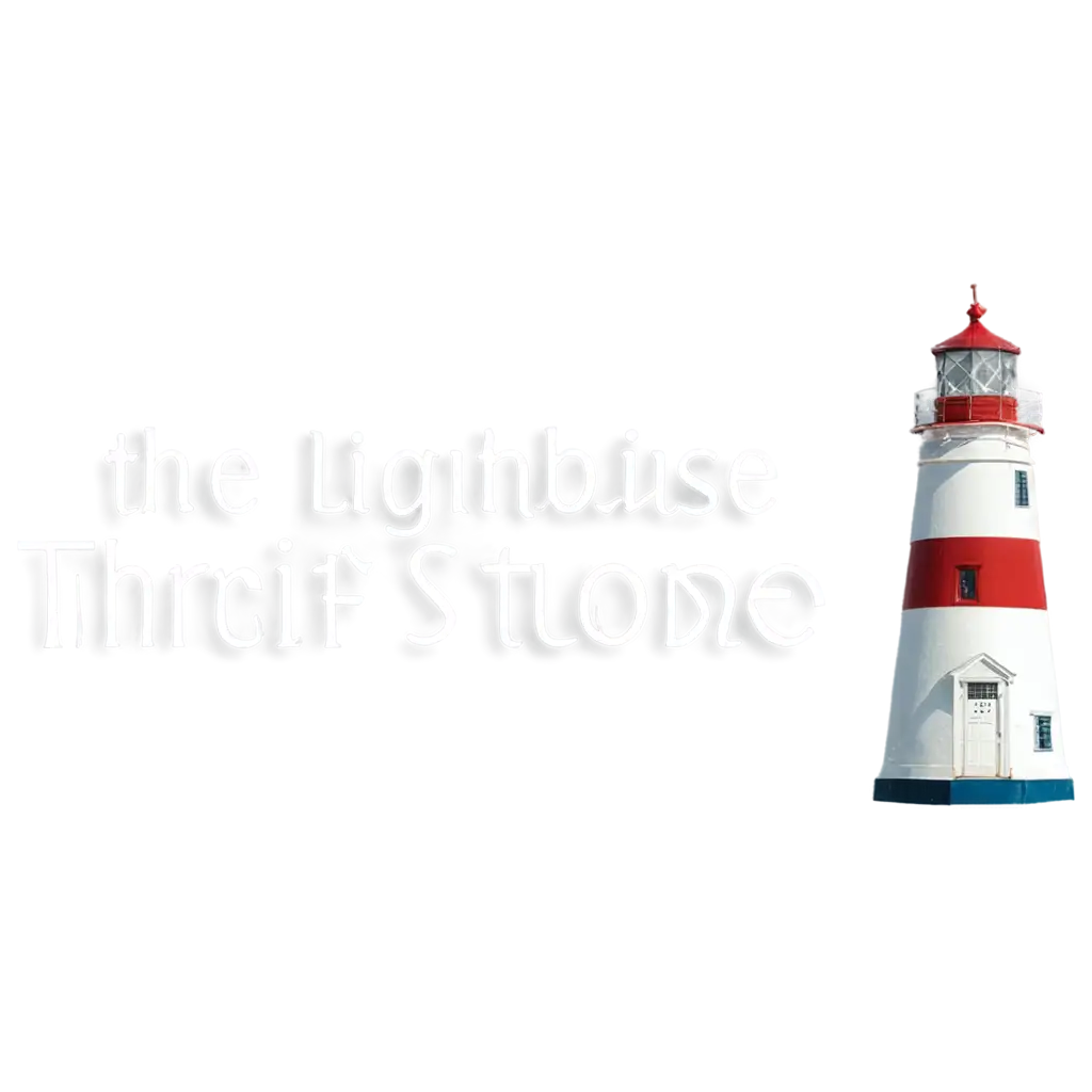 lighthouse with the words 'The Lighthouse Thrift Store' on the outside