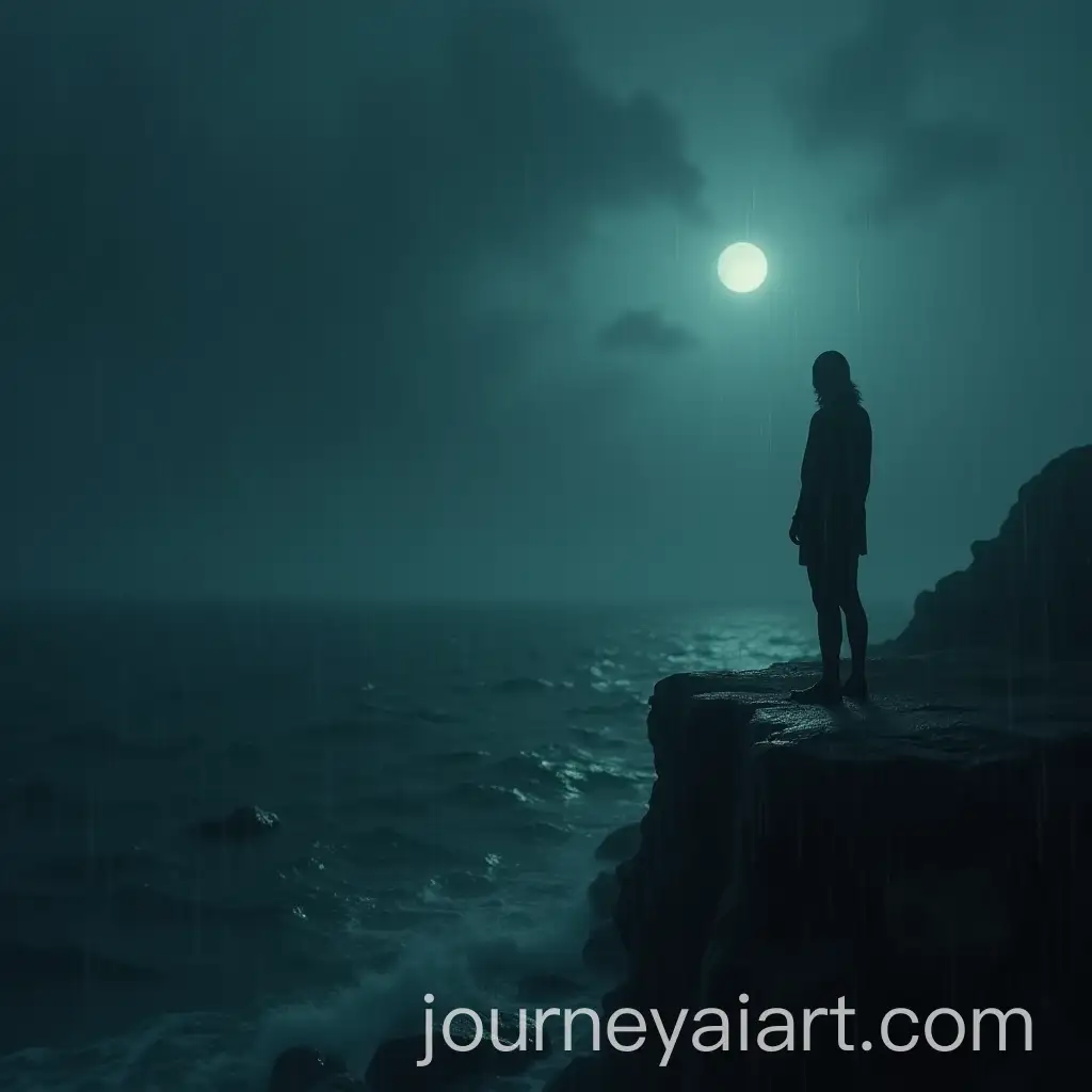 Solitary-Figure-Staring-into-Stormy-Ocean-with-Moonlight-Glow