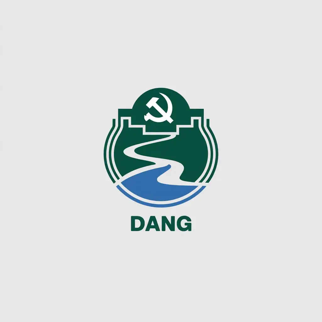 a vector logo design,with the text "dang", main symbol:user_prompt: river, communist party, sickle hammer,Minimalistic,be used in Others industry,clear background