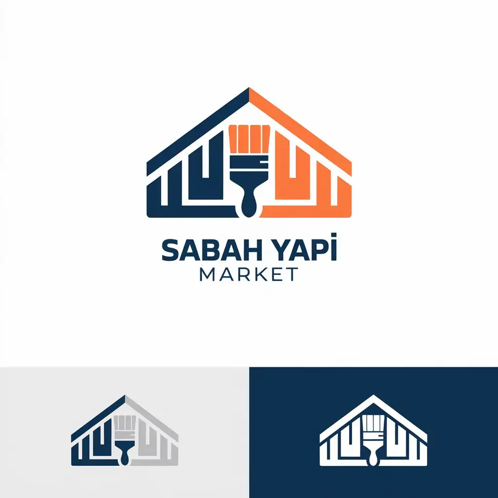 LOGO Design for SABAH YAPI MARKET Modern Minimalist with Paintbrush Building Icon BlueOrange and GrayWhite Palette