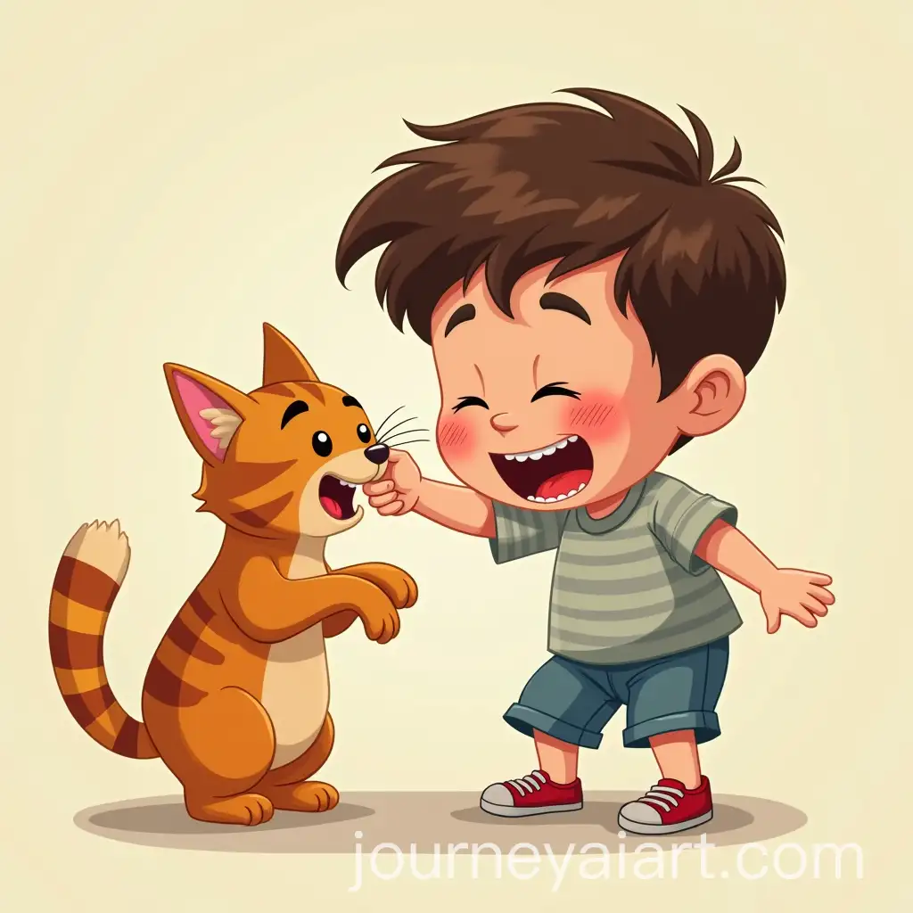 Cartoon-Boy-Being-Scratched-by-a-Cat-in-a-Fun-and-Whimsical-Scene