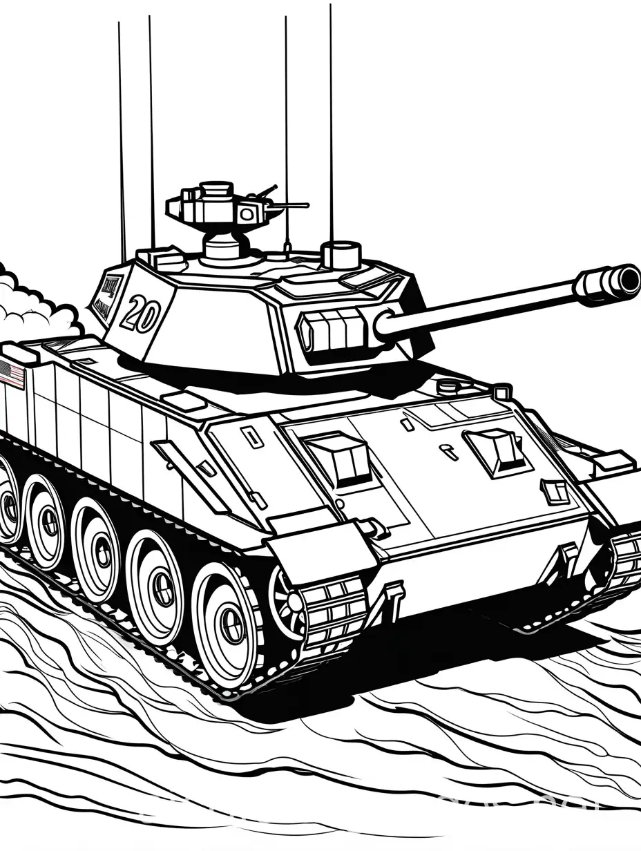 M551-Sheridan-Coloring-Page-USA-Airborne-Light-Tank-Black-and-White-Line-Art