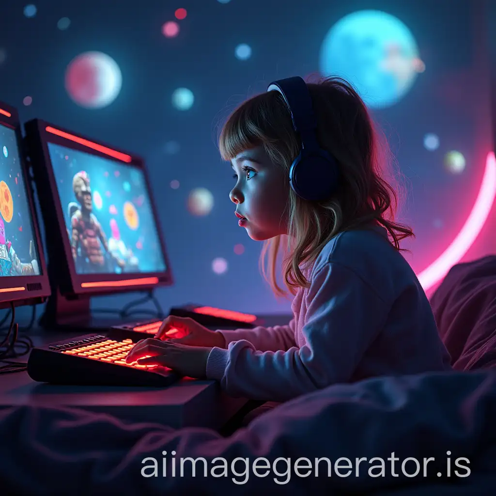 Girl-Playing-Among-Electronic-Games-in-Outer-Space