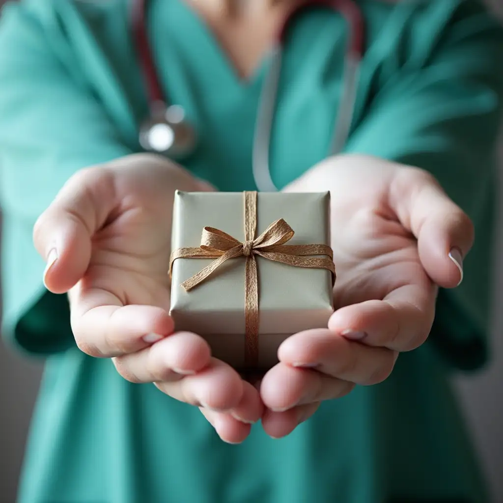 Nurse with a gift in hands