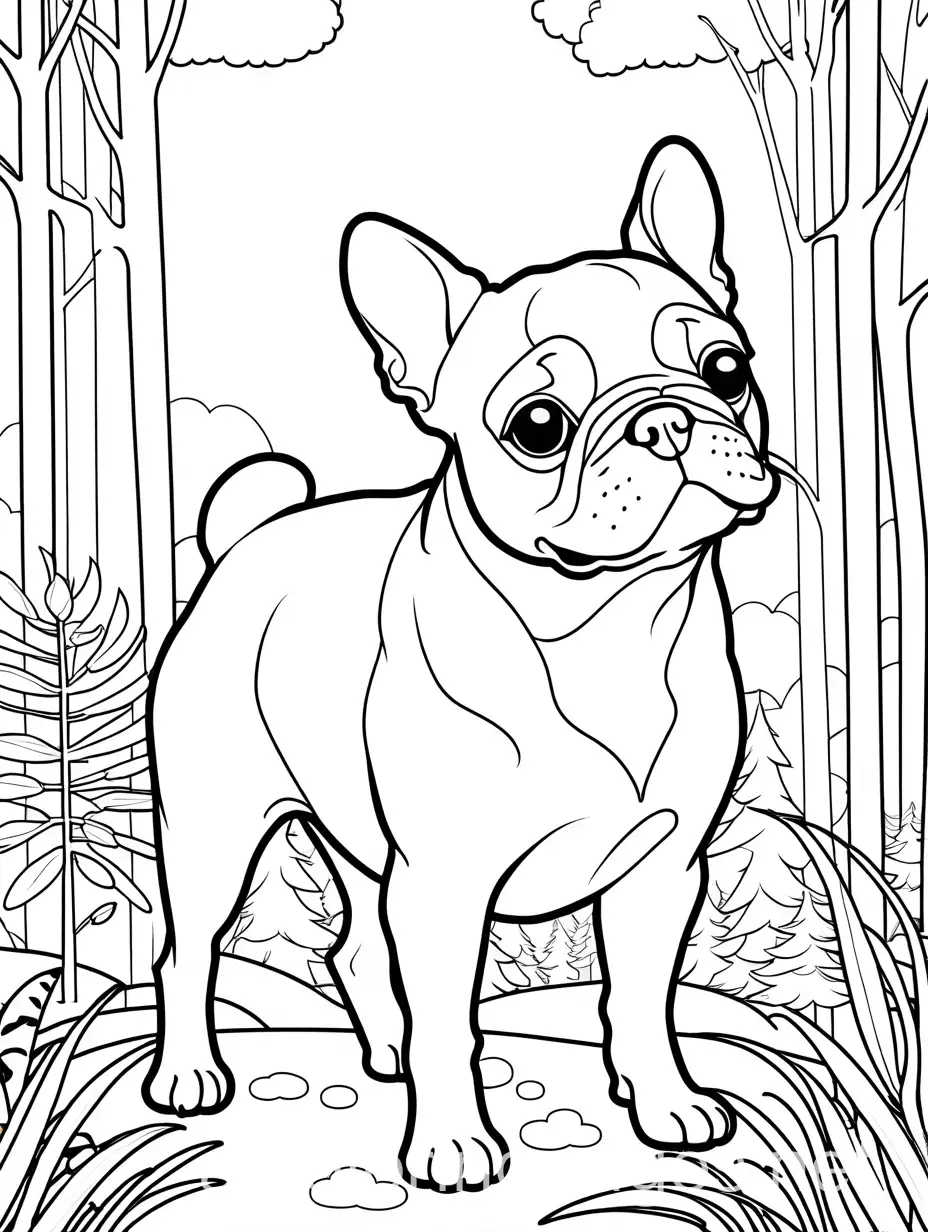 Adorable-French-Bulldog-in-a-Tranquil-Forest-Coloring-Page