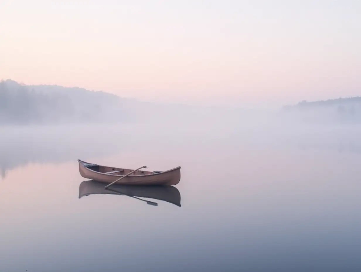 MinimalAI-Art-Prompt-Expansionist-Wooden-Canoe-Floating-on-Calm-Lake-at-Dawn
