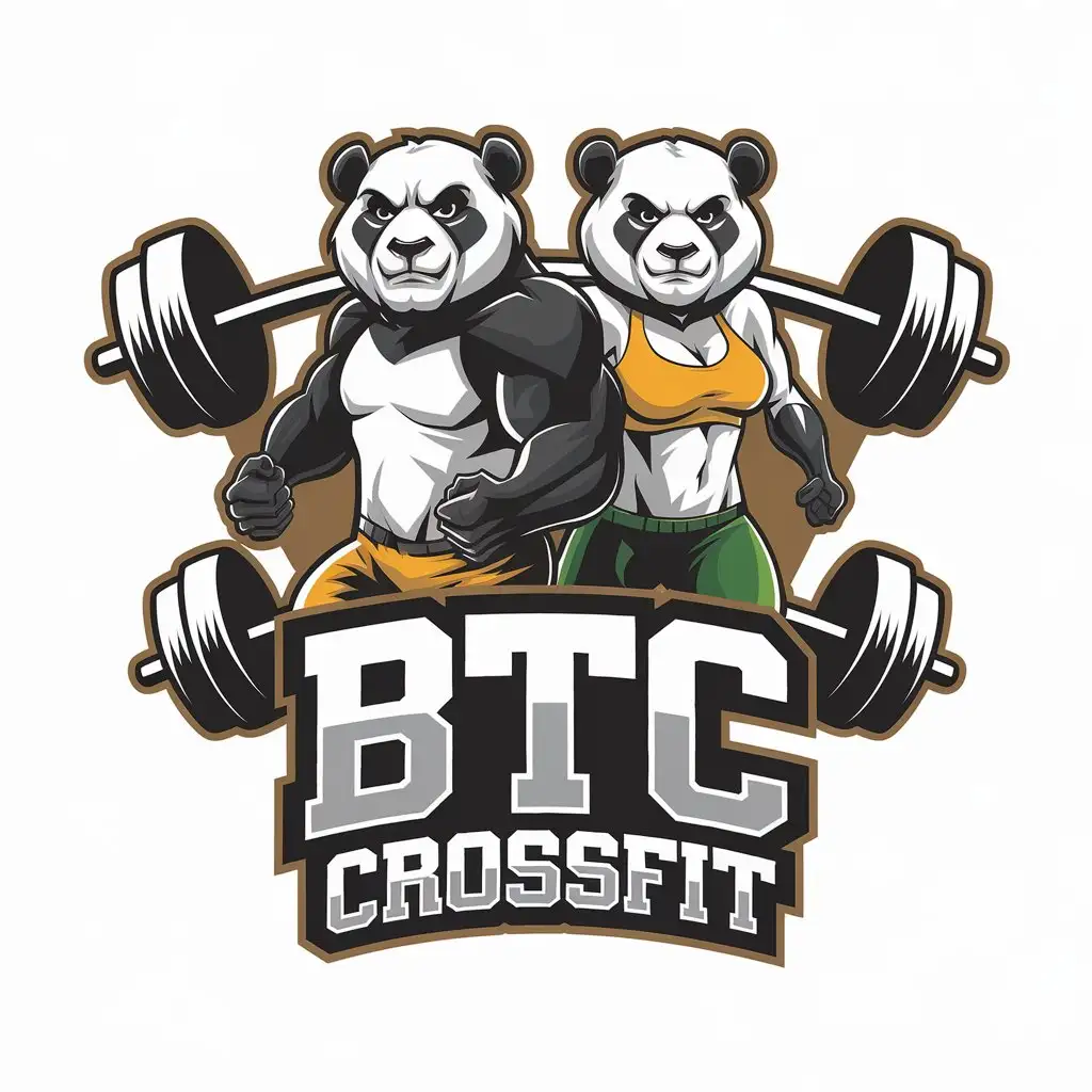 LOGO-Design-for-BTC-Crossfit-Yellow-Green-and-Black-with-Pandas-Dumbbells-and-NFL-Style