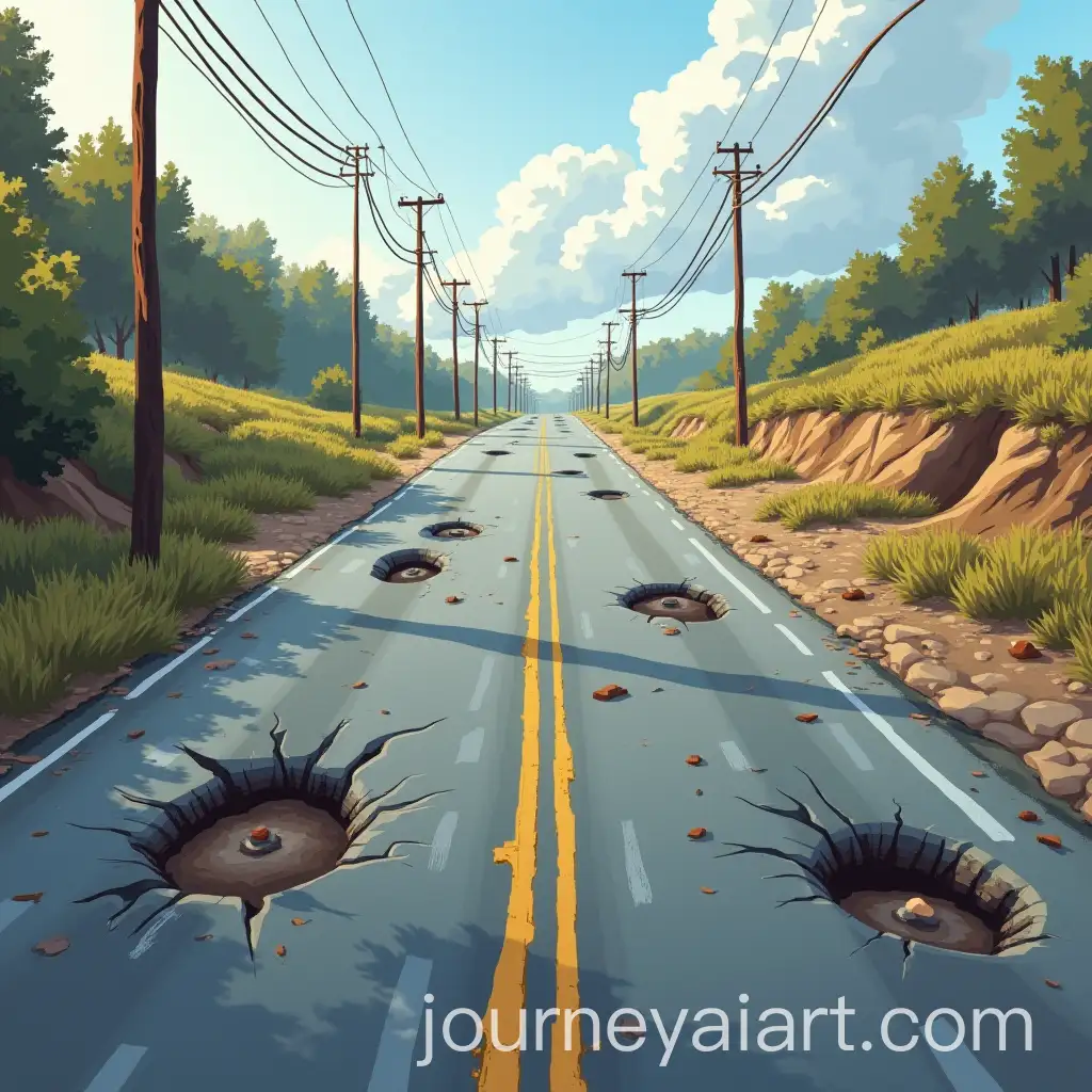Rough-Road-with-Potholes-in-a-Desolate-Landscape