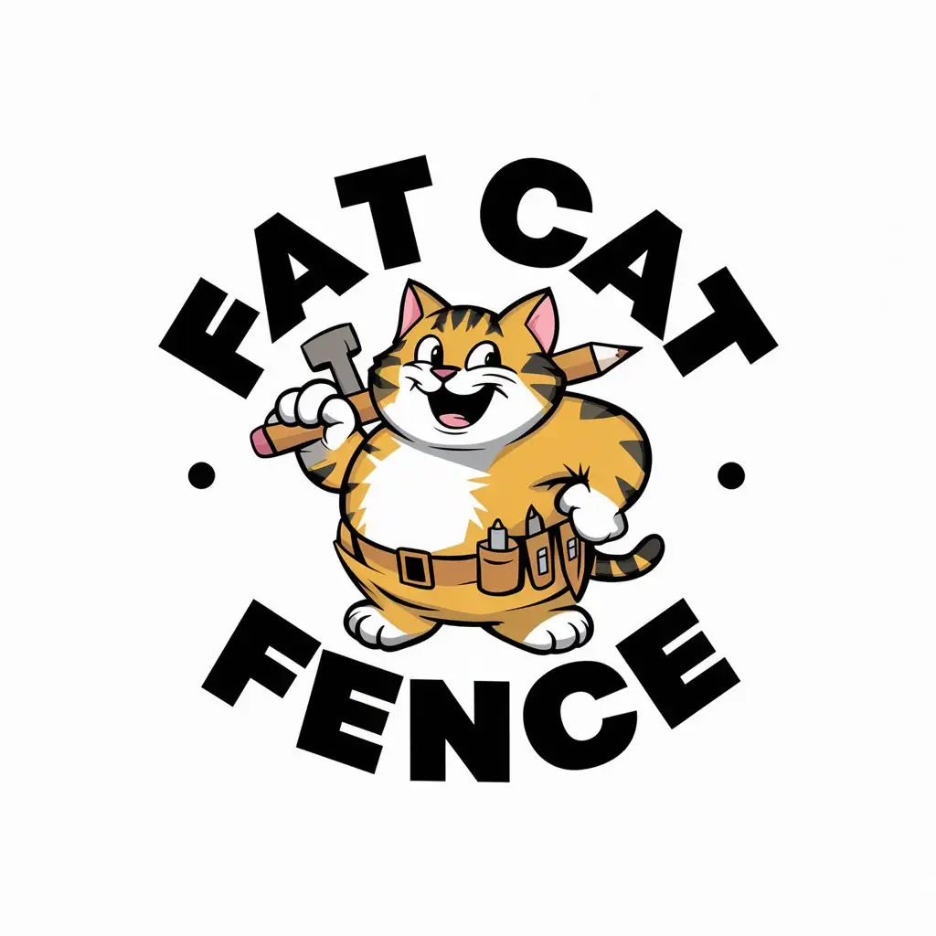 LOGO Design For Fat Cat Fence Cartoon Cat Symbolizes Confidence in Fence Construction