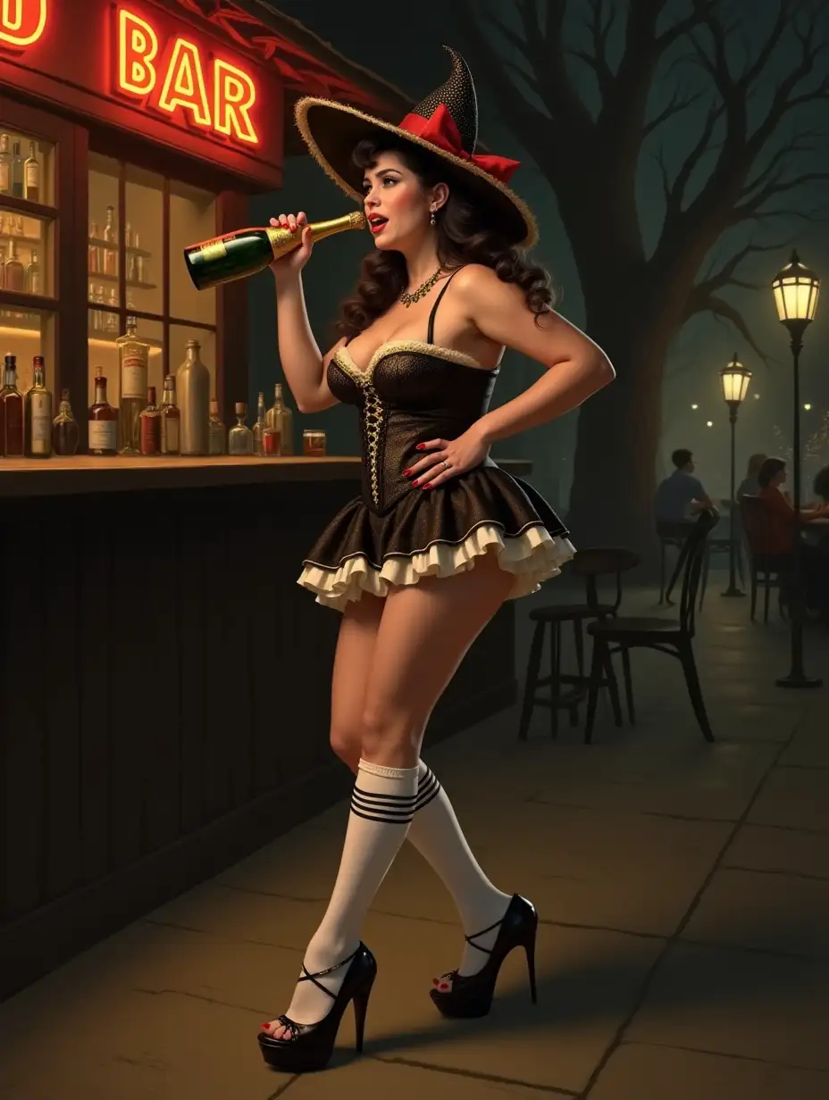 Tipsy-Woman-in-Halloween-Princess-Costume-Stumbling-on-Bar-Street