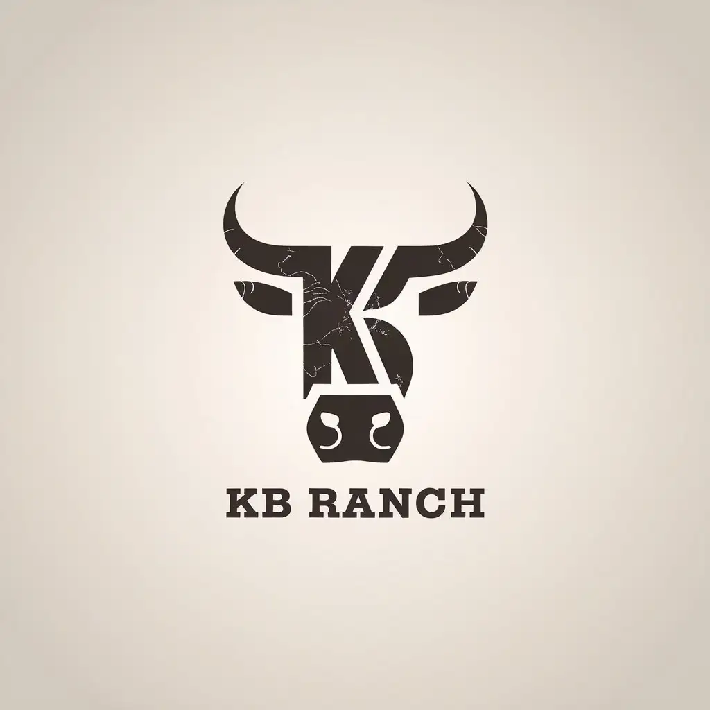 LOGO Design for KB Ranch Minimalistic Bull Head with KB Text on Clear Background