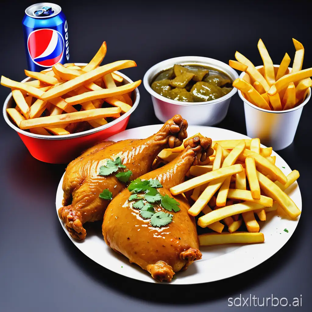 Chicken karayi with Pepsi and fries