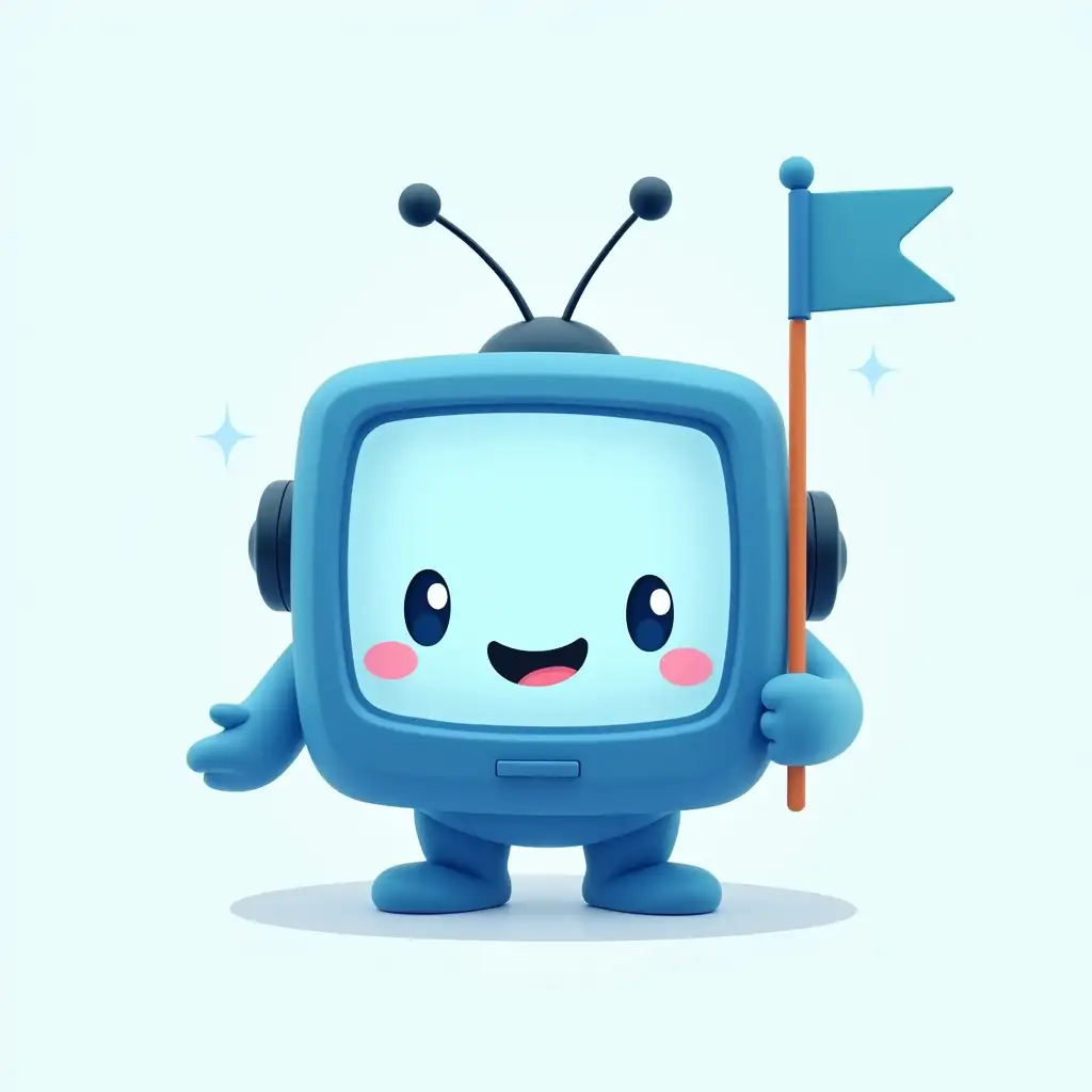 Cute-Cartoon-TV-Holding-a-Guide-Flag-in-Blue-Theme