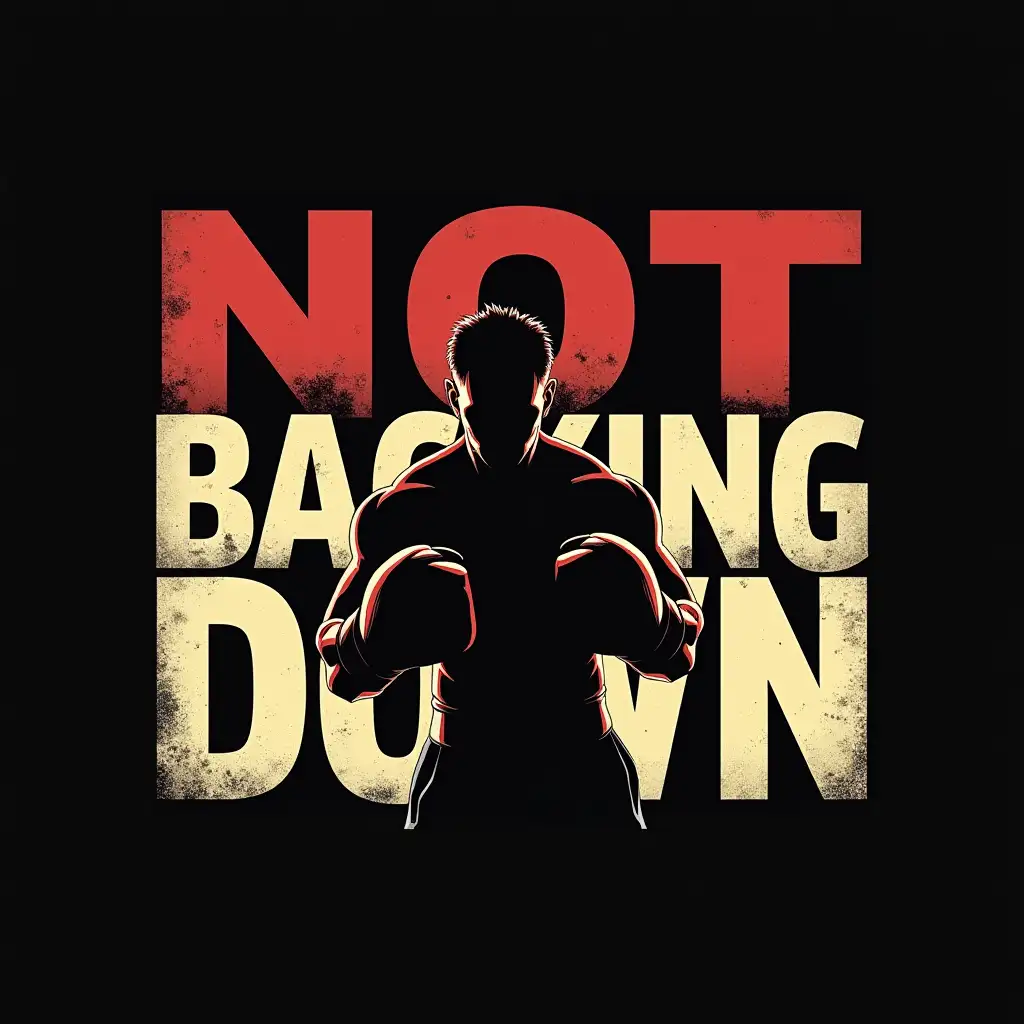 AI-Image-Prompt-ExpansionMotivational-Design-with-NOT-BACKING-DOWN-and-Determined-Boxer-Silhouette