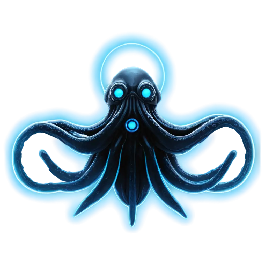 Futuristic-Black-Kraken-Tentacles-with-Neon-Blue-Metallic-Shield-PNG-Image