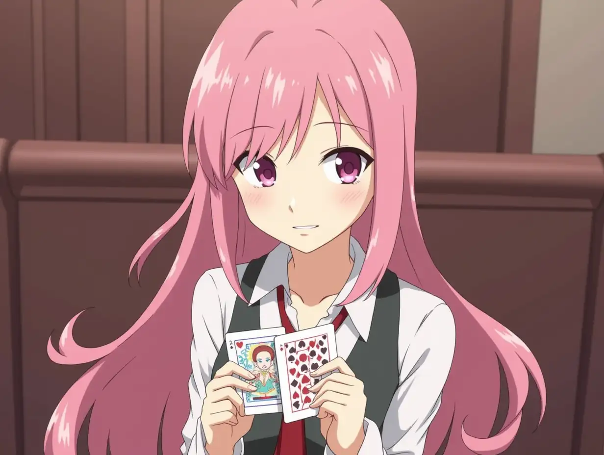 Sakura Haruno holds playing cards in her hands