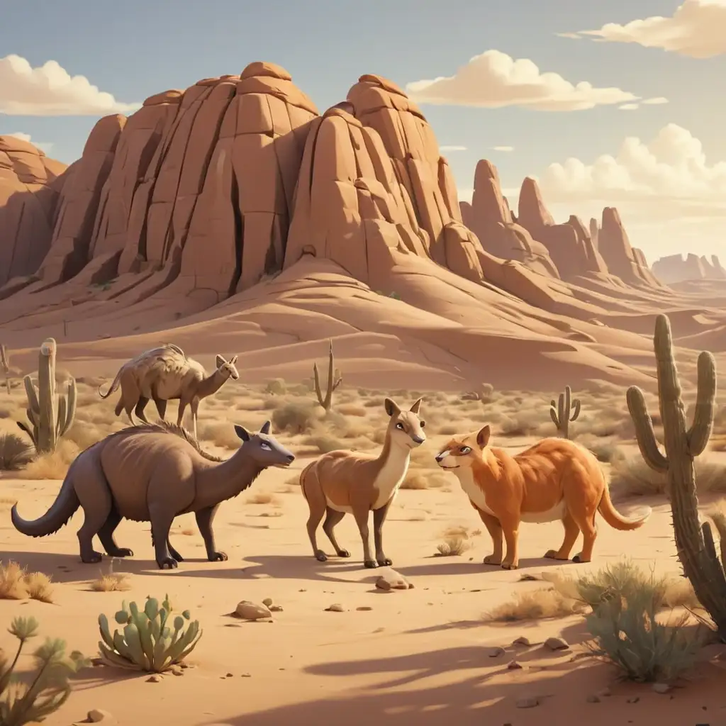 Cartoon Animals Enjoying Sunny Day in the Desert