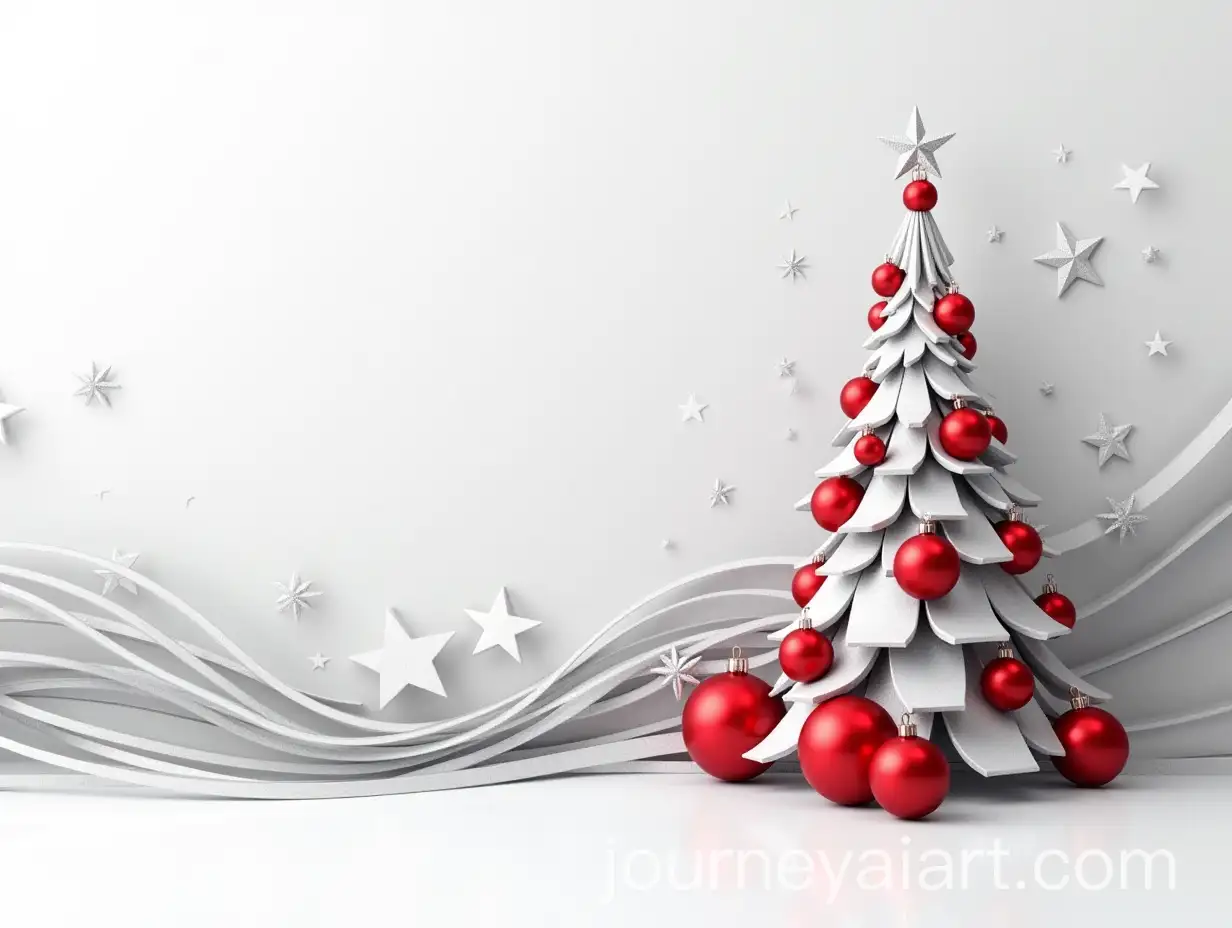 Silver-Christmas-Tree-with-Red-Sparkling-Ornaments-and-Abstract-Background