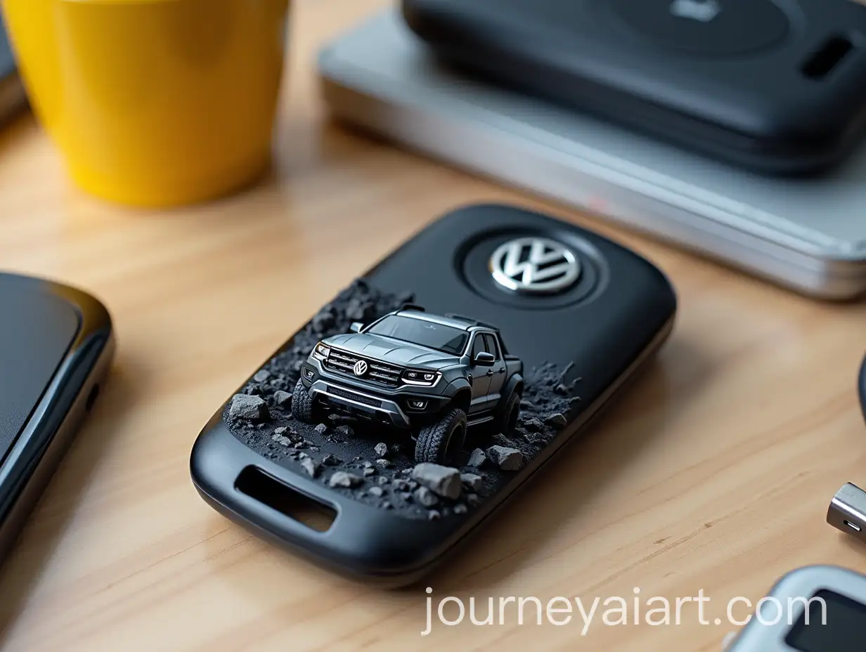 Neatly-Organized-Office-Desk-with-Apple-iMacs-and-Volkswagen-Key-Fob