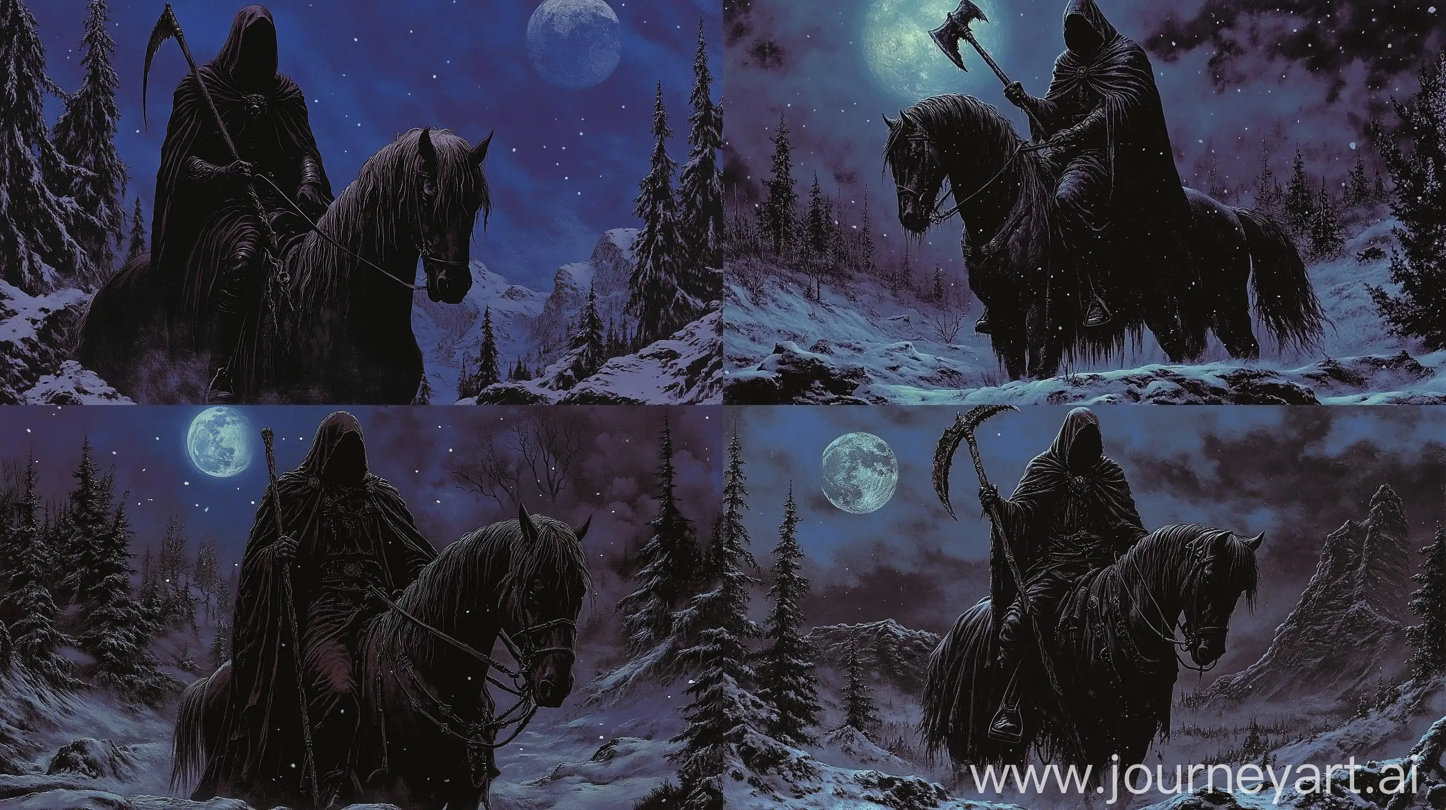 Hooded-Figure-with-Scythe-Riding-Through-Snowy-Plains